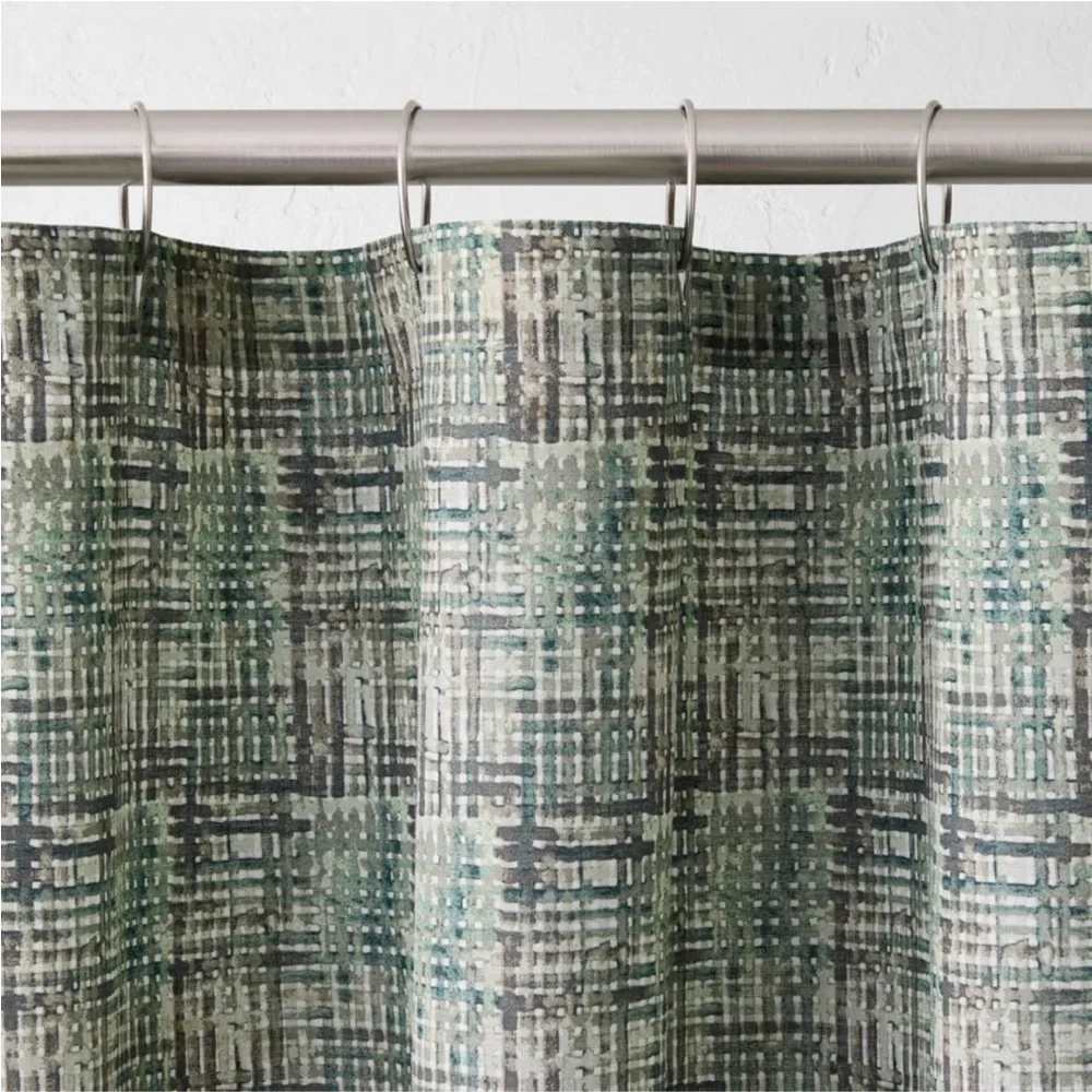 CASALUNA NWT linen cool washed printed plaid shower curtain
